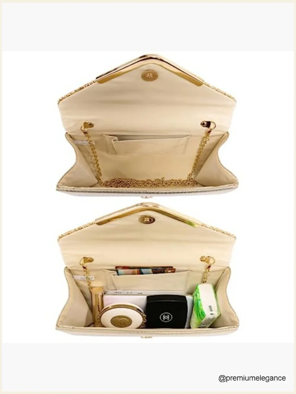 Glitter Envelope Evening Clutch with Chain Strap & Inner Pocket